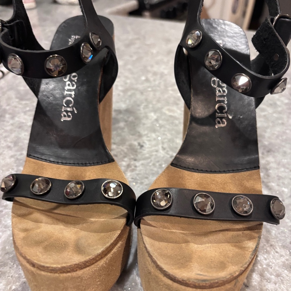 Pedro Garcia black trillian style wedge sandles